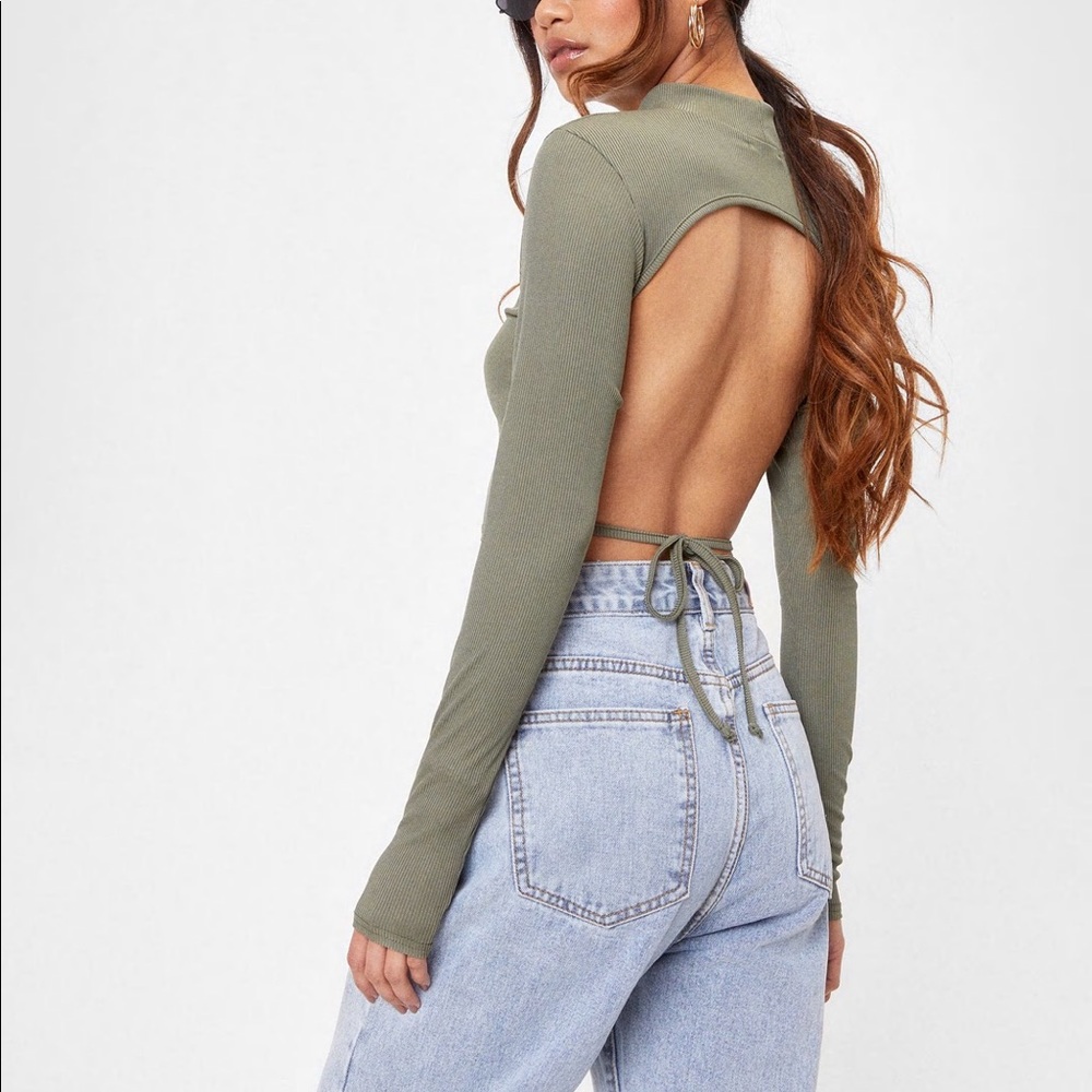 Never been worn. Nasty Gal  Long Sleeve Backless Crop Top